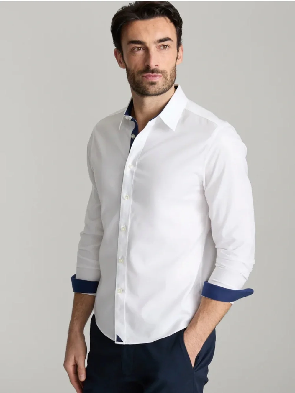 UNTUCKit Las Cases Wrinkle Free Slim Fit Button Down Shirt White Blue